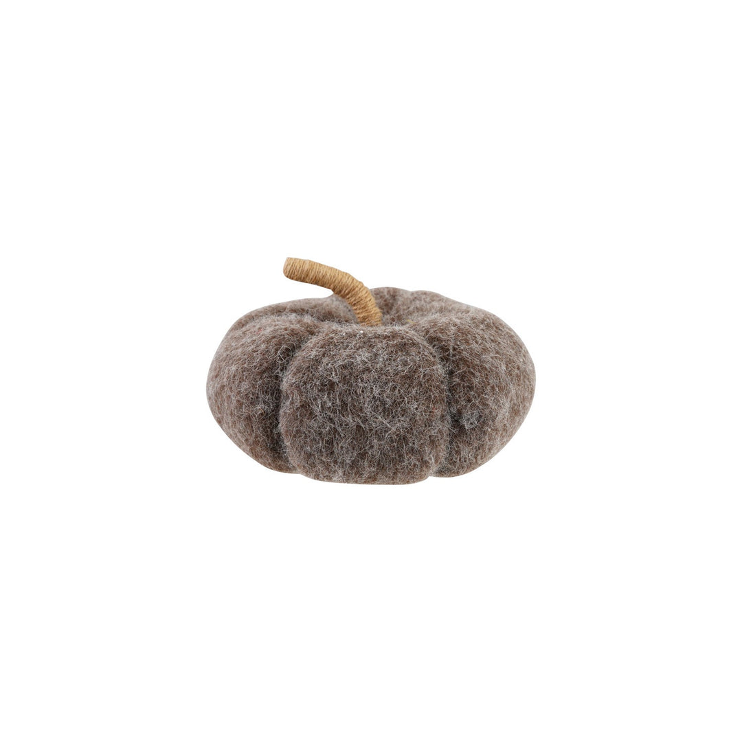 Grey Felt Pumpkin 8.5-inch with jute wrapped stem front view - fall decor by Creative Co-Op - Whats New Furniture Portland OR