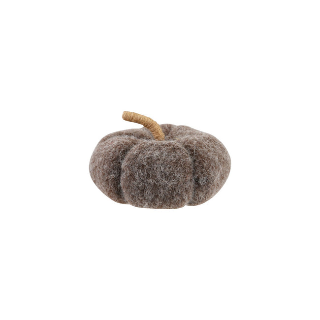 Grey Felt Pumpkin 8.5-inch with jute wrapped stem front view - fall decor by Creative Co-Op - Whats New Furniture Portland OR