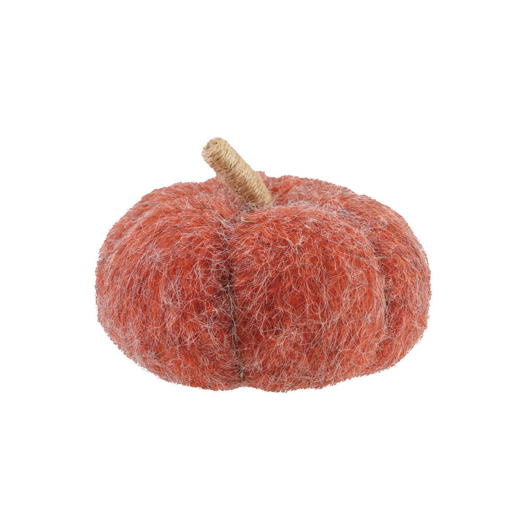Orange Felt Pumpkin 5-inch with jute wrapped stem front view - fall decor by Creative Co-Op - Whats New Furniture Portland OR