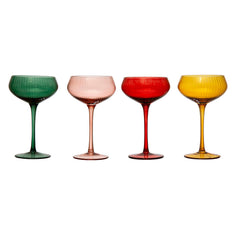 Fluted Stemmed Coupe Glasses in all four colors - emerald blush ruby and amber - by Creative Co-Op - Whats New Furniture Portland OR