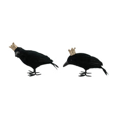 Black feathered crow with gold glitter crown assorted front view - Creative Co-Op - Whats New Furniture Portland OR