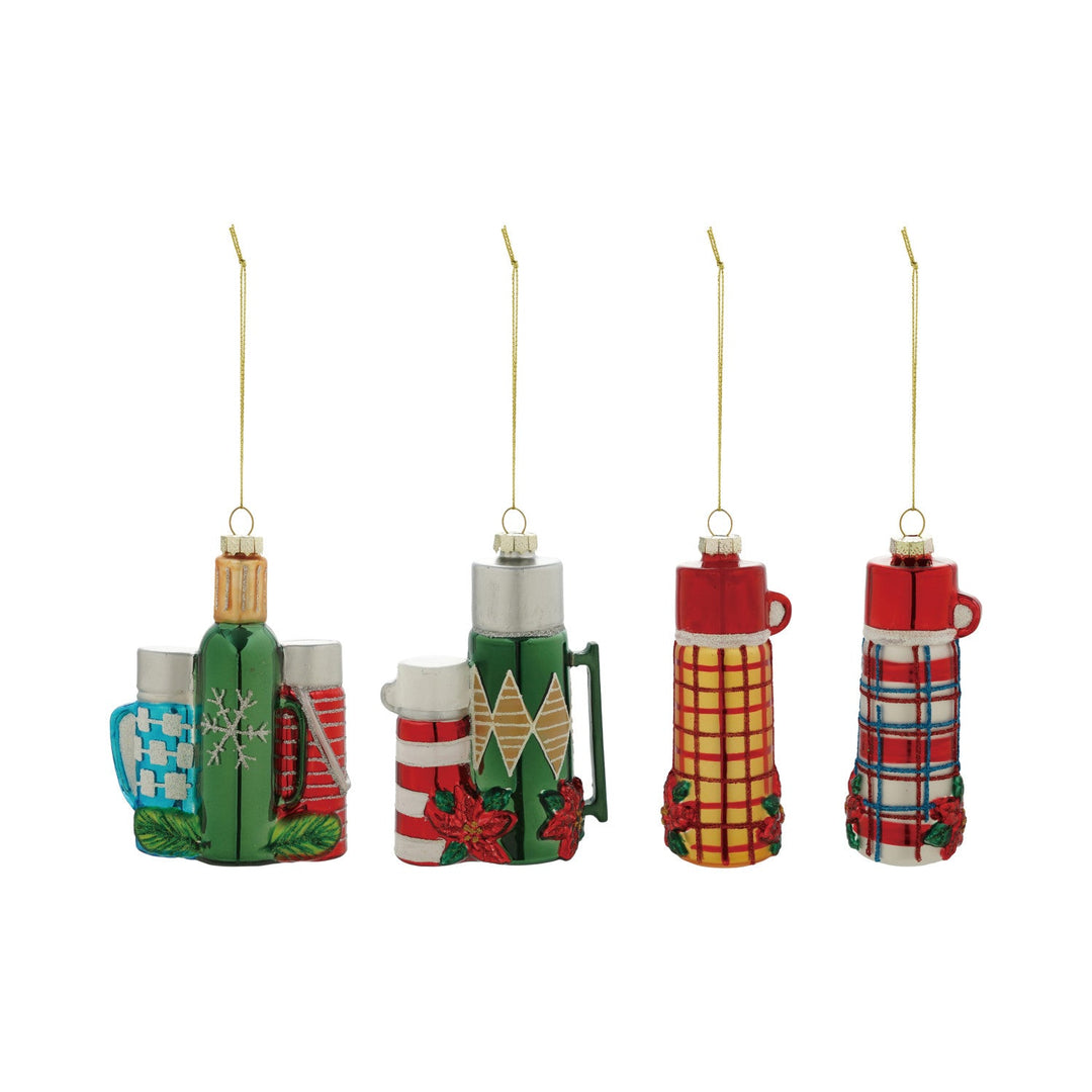 Glass Thermos Ornament with Glitter, 4-3/4"H, 4 Styles all four styles - seasonal decor by Creative Co-Op - Whats New Furniture Portland OR