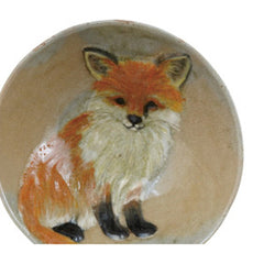 Close-up of the hand-painted fox inside the crackle glazed stoneware bowl - Creative Co-Op dinnerware - Whats New Furniture Portland