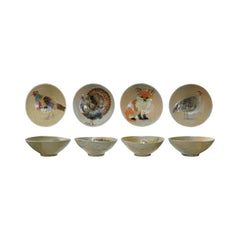 Hand-Painted Stoneware Animal Bowls showing all four woodland styles - fox turkey pheasant and quail - by Creative Co-Op - Whats New Furniture Portland OR