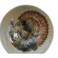 Close-up of the hand-painted turkey inside the stoneware animal bowl - Whats New Furniture Portland OR