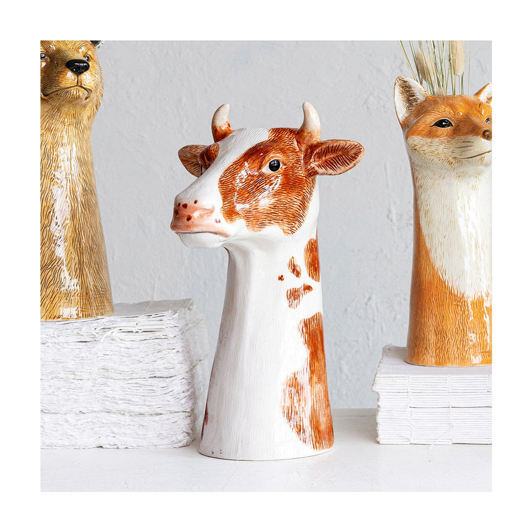 Hand-Painted Stoneware Cow Vase — view 3