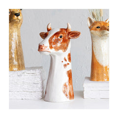 Hand-Painted Stoneware Cow Vase — view 3