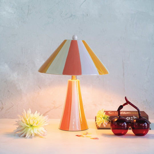 Hand - Painted Stoneware Striped Table Lamp &amp; Shade with Inline Switch - What&