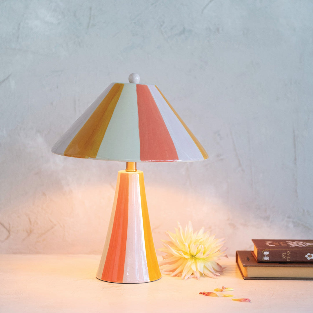 Hand - Painted Stoneware Striped Table Lamp &amp; Shade with Inline Switch - What&