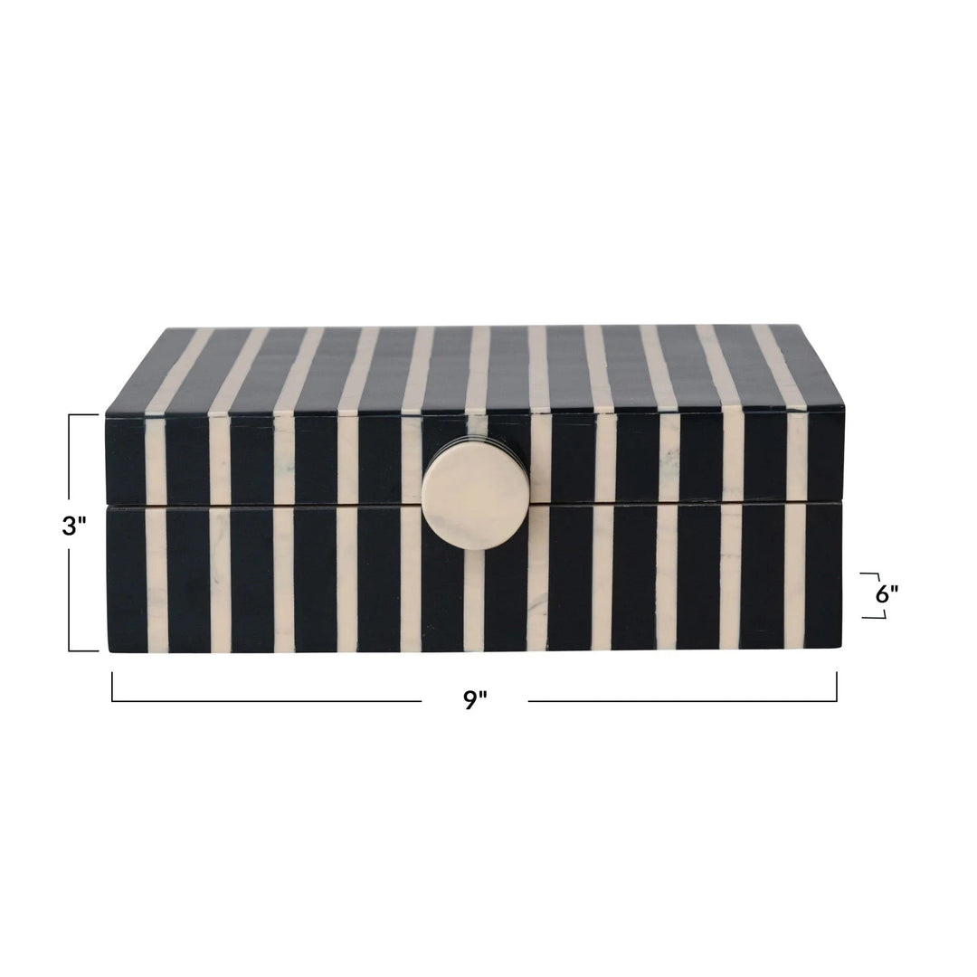 Handmade Mango Wood &amp; Resin Striped Box with Knob, Black &amp; Tan