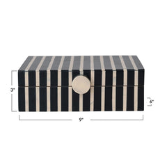 Handmade Mango Wood &amp; Resin Striped Box with Knob, Black &amp; Tan