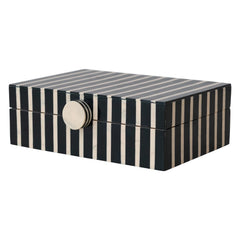 Handmade Mango Wood &amp; Resin Striped Box with Knob, Black &amp; Tan