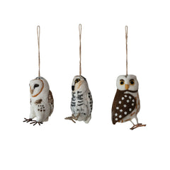 Handmade Wool Felt Owl Ornament, 4"H, 3 Styles all three styles - seasonal decor by Creative Co-Op - Whats New Furniture Portland OR