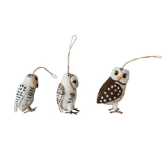 Handmade Wool Felt Owl Ornament, 4"H, 3 Styles side angle - seasonal decor by Creative Co-Op - Whats New Furniture Portland OR