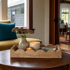 Mango Wood Scalloped Tray, Natural styled in a Portland living room - What&