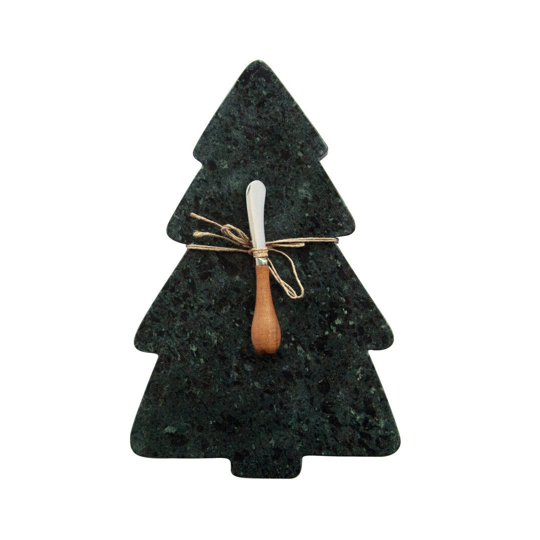 Marble Tree Cheese Board with Canape Knife, Green &amp; Natural, Set of 2 board with the canape knife tied on - serveware by Creative Co-Op - Whats New Furniture Portland OR