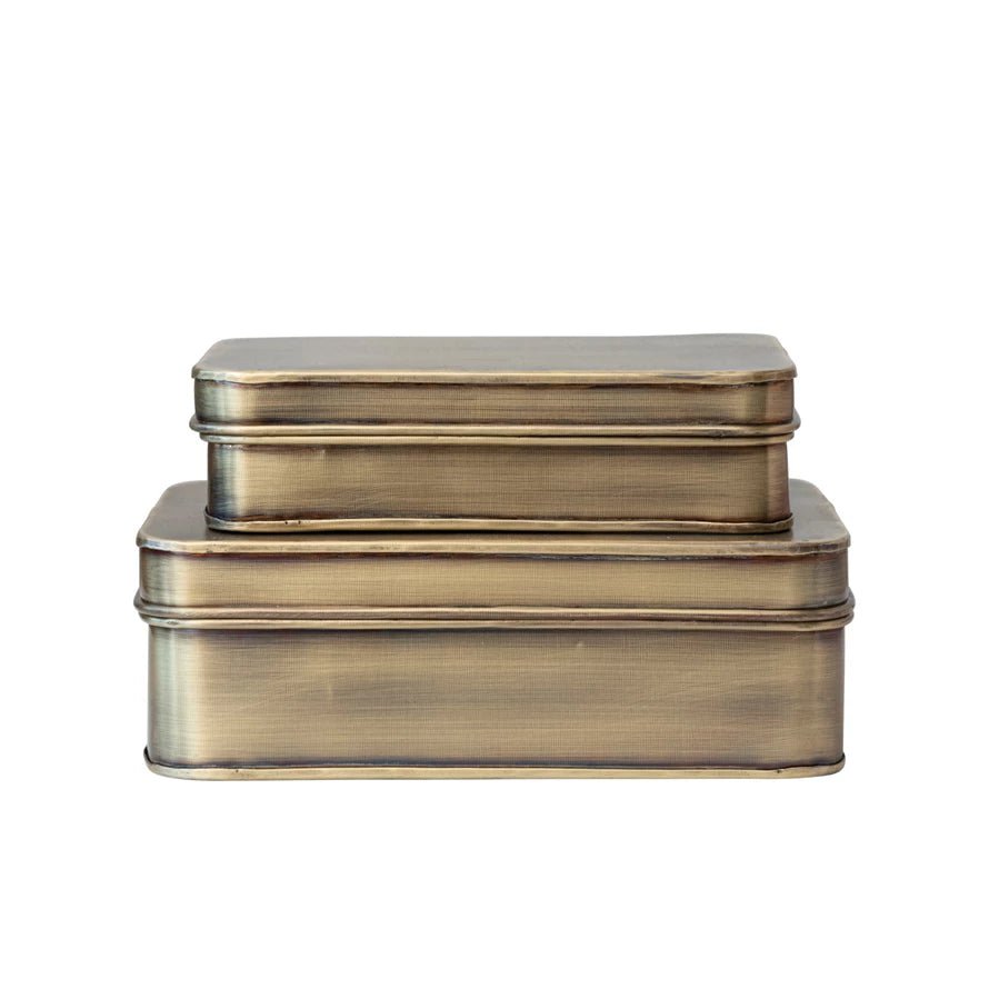 Metal Boxes, Antique Brass Finish, Set of 2 | What&