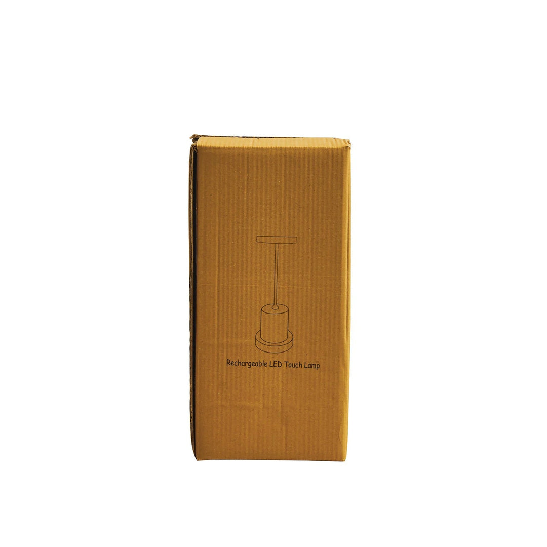 Metal &amp; Mango Wood LED Table Lamp with Touch Sensor, Antique Brass