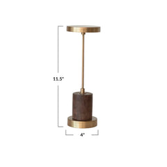 Metal &amp; Mango Wood LED Table Lamp with Touch Sensor, Antique Brass