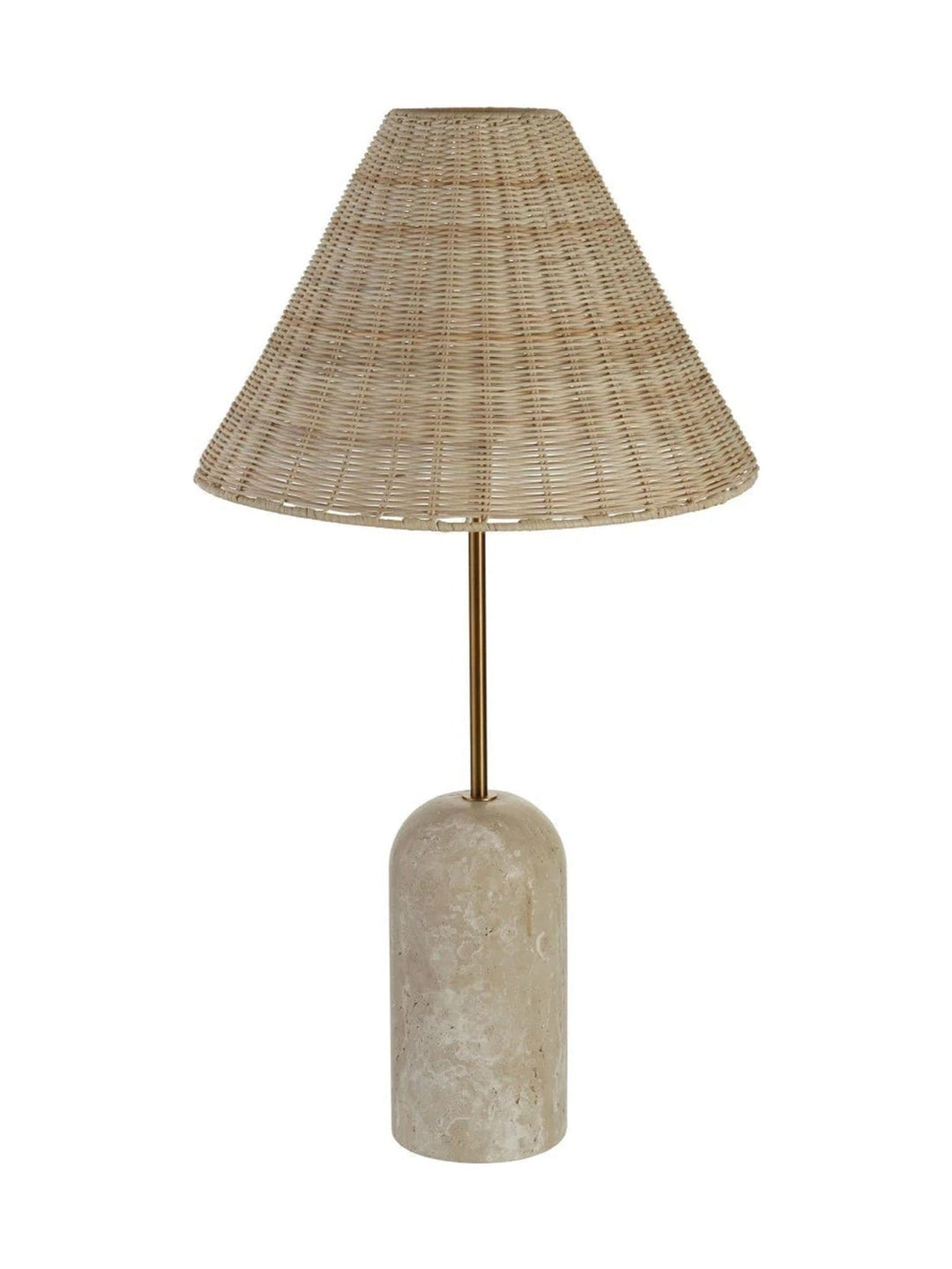 Metal & Travertine Table Lamp with Hand-Woven Shade & Inline Switch