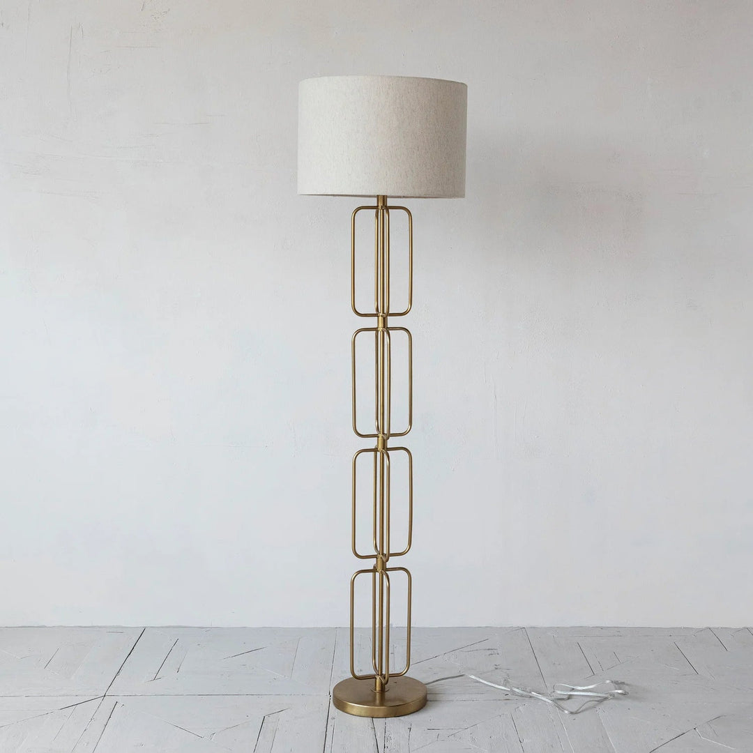 Metal Wire Floor Lamp with Cotton Shade &amp; Inline Switch, Gold Finish