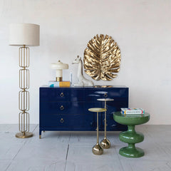 Metal Wire Floor Lamp with Cotton Shade &amp; Inline Switch, Gold Finish