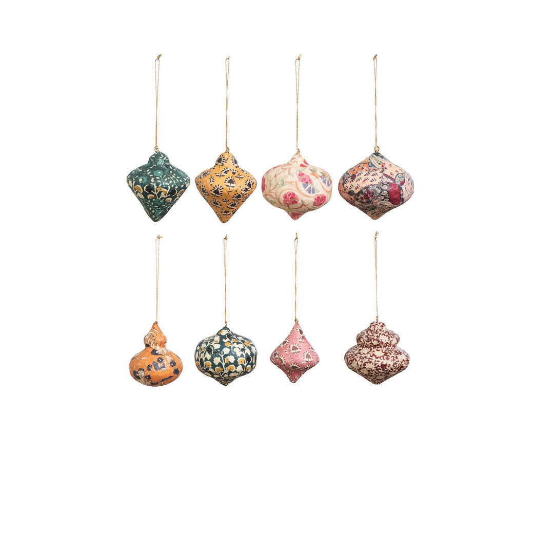 Paper Mache Block Printed Ornament, 3"H, 8 Styles all eight styles - seasonal decor by Creative Co-Op - Whats New Furniture Portland OR