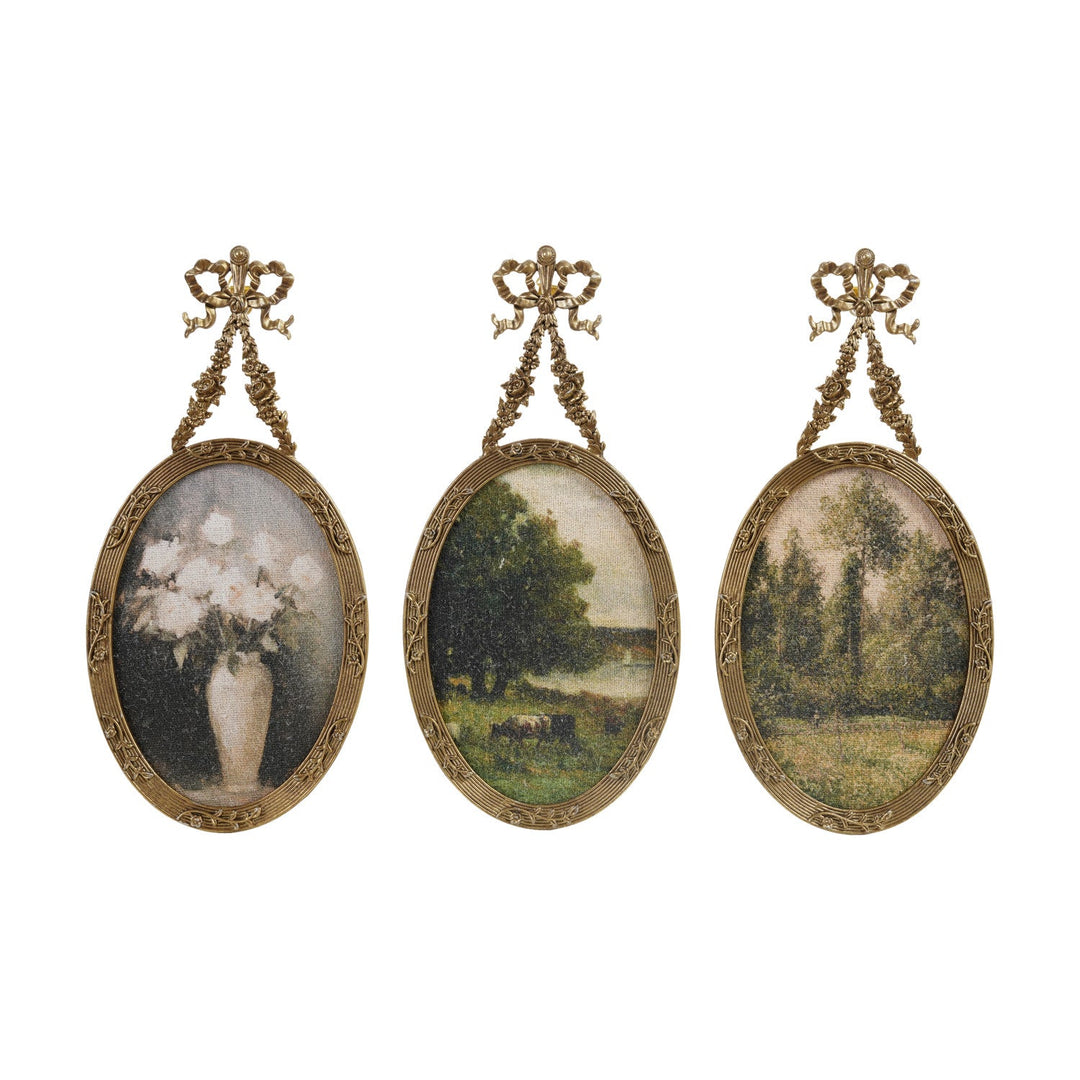 Pewter Bow Hanging Wall Art with Botanicals, 3 Styles front view - wall art by Creative Co-Op - Whats New Furniture Portland OR