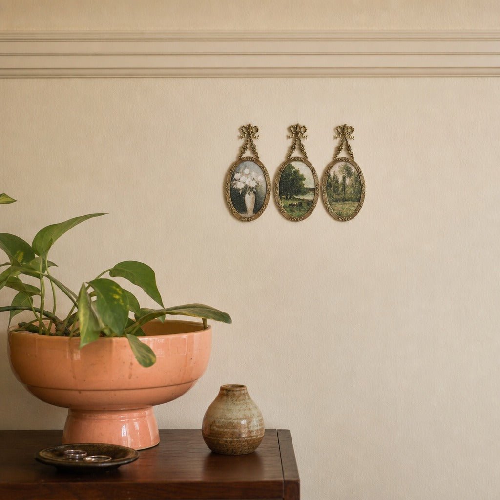 Pewter Bow Hanging Wall Art with Botanicals, 3 Styles styled in a Portland living room - Whats New Furniture