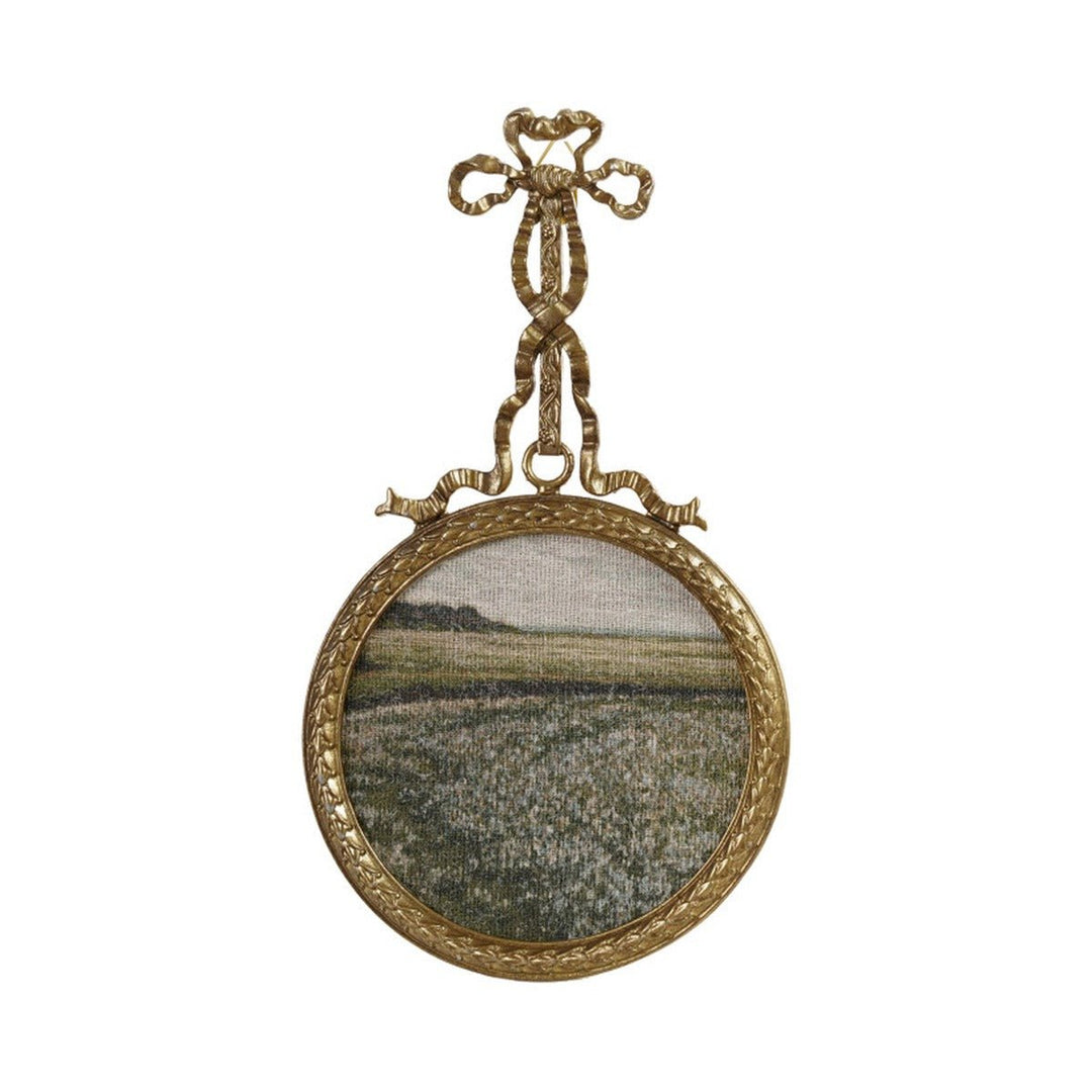 Pewter Bow Hanging Wall Art with Landscape, 3 Styles style 1 shown on its own - wall art by Creative Co-Op - Whats New Furniture Portland OR
