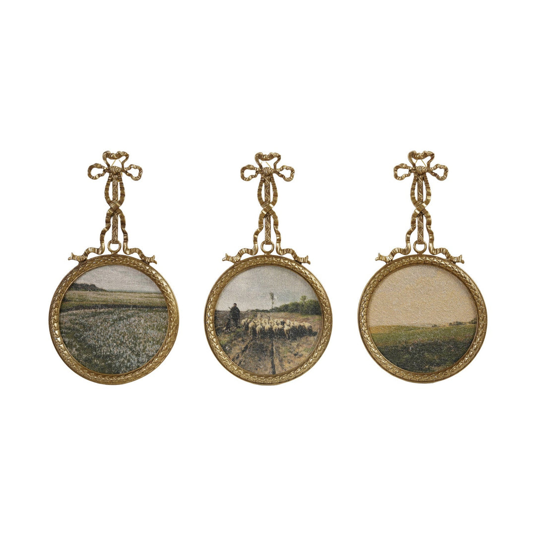 Pewter Bow Hanging Wall Art with Landscape, 3 Styles front view - wall art by Creative Co-Op - Whats New Furniture Portland OR