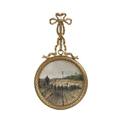 Pewter Bow Hanging Wall Art with Landscape, 3 Styles style 2 shown on its own - wall art by Creative Co-Op - Whats New Furniture Portland OR