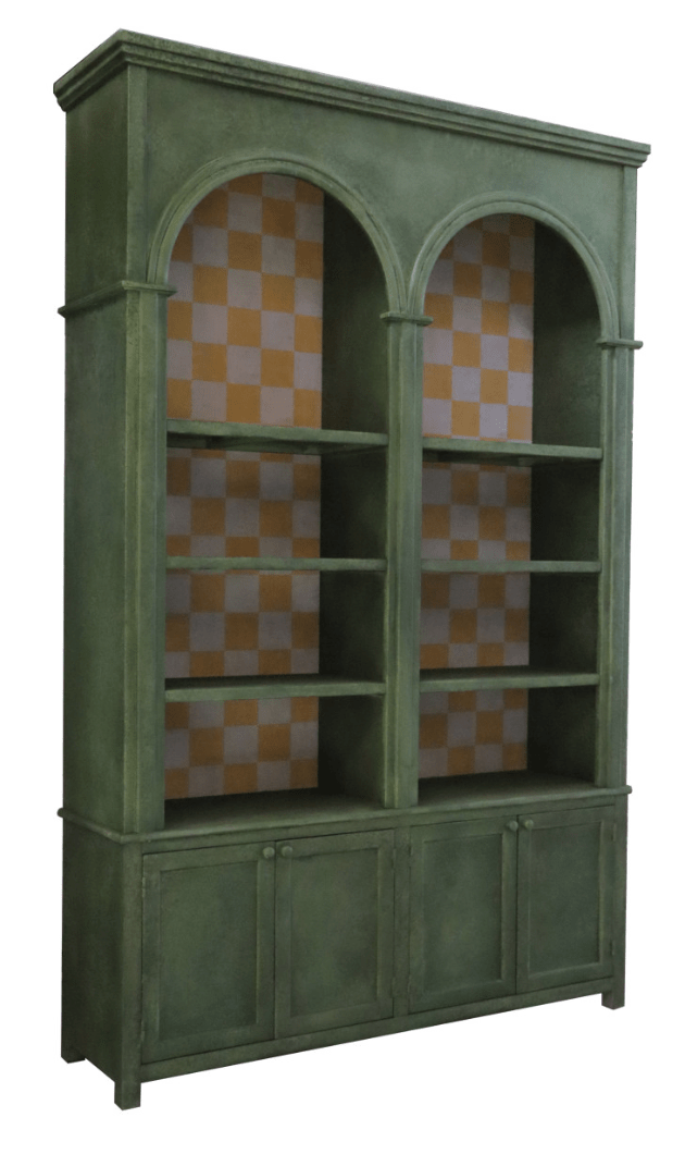 Pine Wood Cabinet w/ Check Pattern Inside, 8 Shelves &amp; 4 Doors - What&