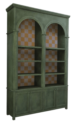 Pine Wood Cabinet w/ Check Pattern Inside, 8 Shelves &amp; 4 Doors - What&