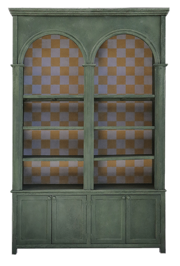 Pine Wood Cabinet w/ Check Pattern Inside, 8 Shelves & 4 Doors - What's New Furniture - Portland, Oregon