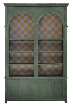 Pine Wood Cabinet w/ Check Pattern Inside, 8 Shelves &amp; 4 Doors - What&
