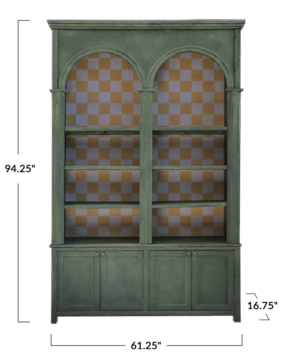 Pine Wood Cabinet w/ Check Pattern Inside, 8 Shelves &amp; 4 Doors - What&