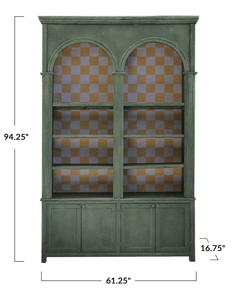 Pine Wood Cabinet w/ Check Pattern Inside, 8 Shelves &amp; 4 Doors - What&