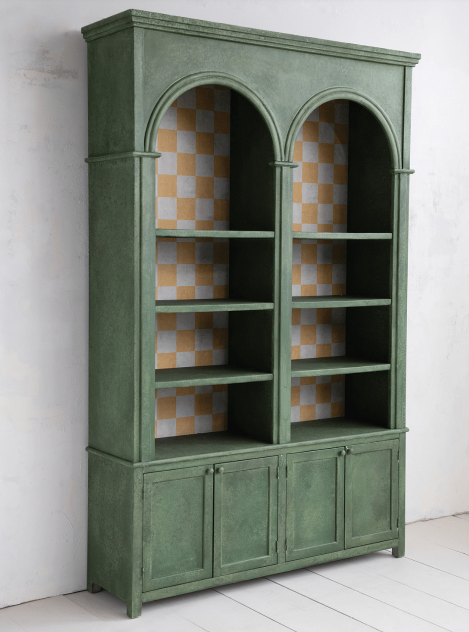 Pine Wood Cabinet w/ Check Pattern Inside, 8 Shelves &amp; 4 Doors - What&