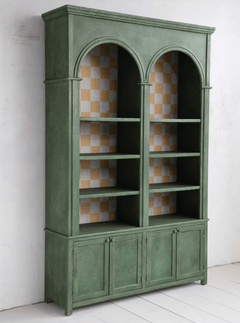 Pine Wood Cabinet w/ Check Pattern Inside, 8 Shelves &amp; 4 Doors - What&