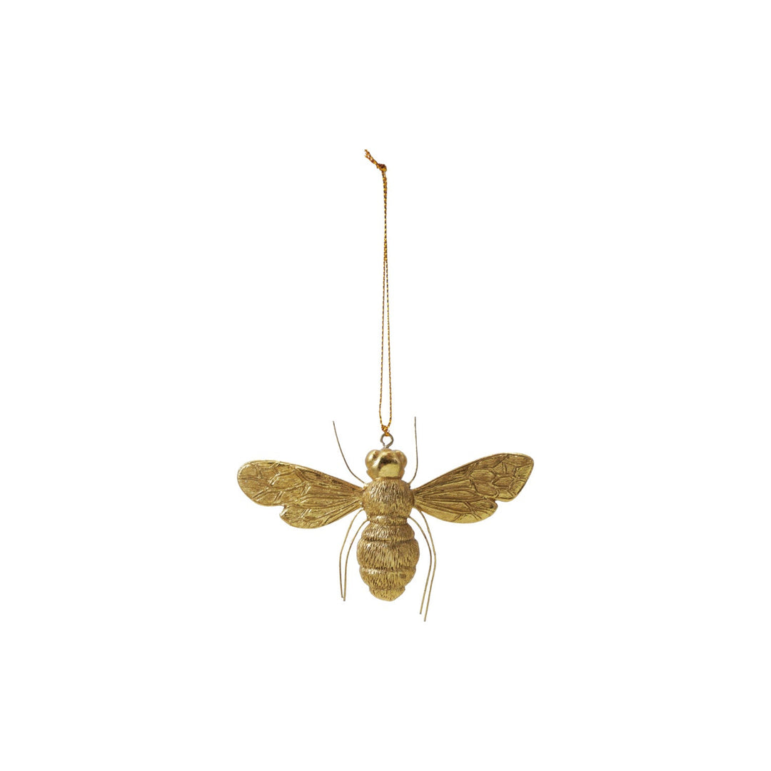 Resin Bee Ornament with Wire Legs, Gold Finish, 2-3/4"H front - seasonal decor by Creative Co-Op - Whats New Furniture Portland OR