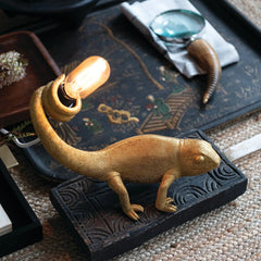 Resin Chameleon Table Lamp with Inline Switch, Gold Finish