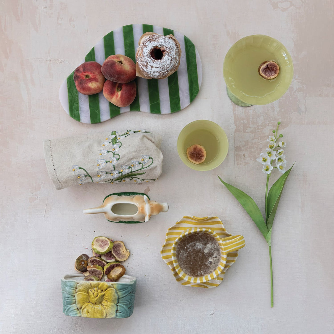 Green and white organic resin serving board top view - Creative Co-Op - Whats New Furniture Portland OR