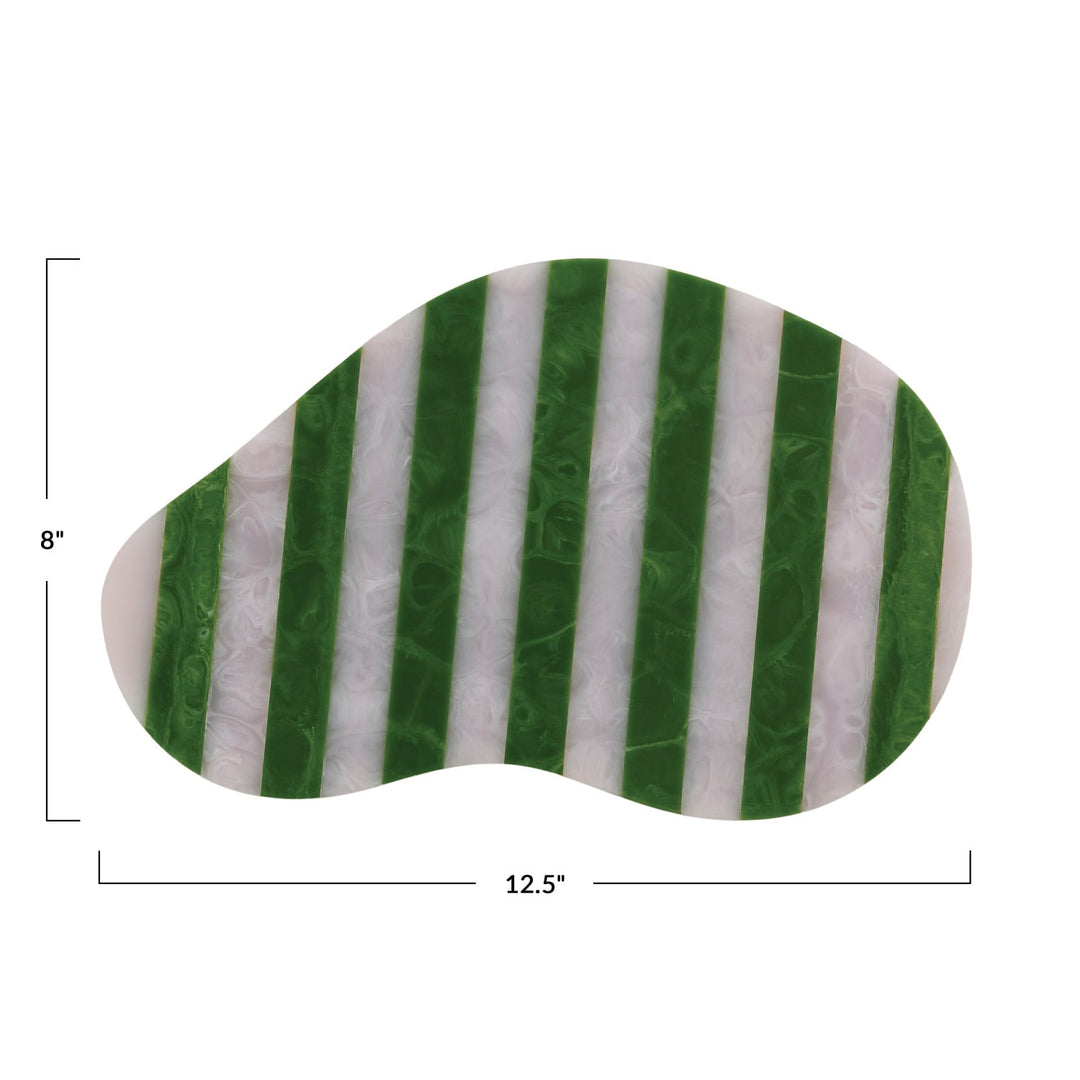 Green and white striped resin serving board styled with food - Creative Co-Op - Whats New Furniture Portland OR