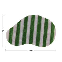 Green and white striped resin serving board styled with food - Creative Co-Op - Whats New Furniture Portland OR
