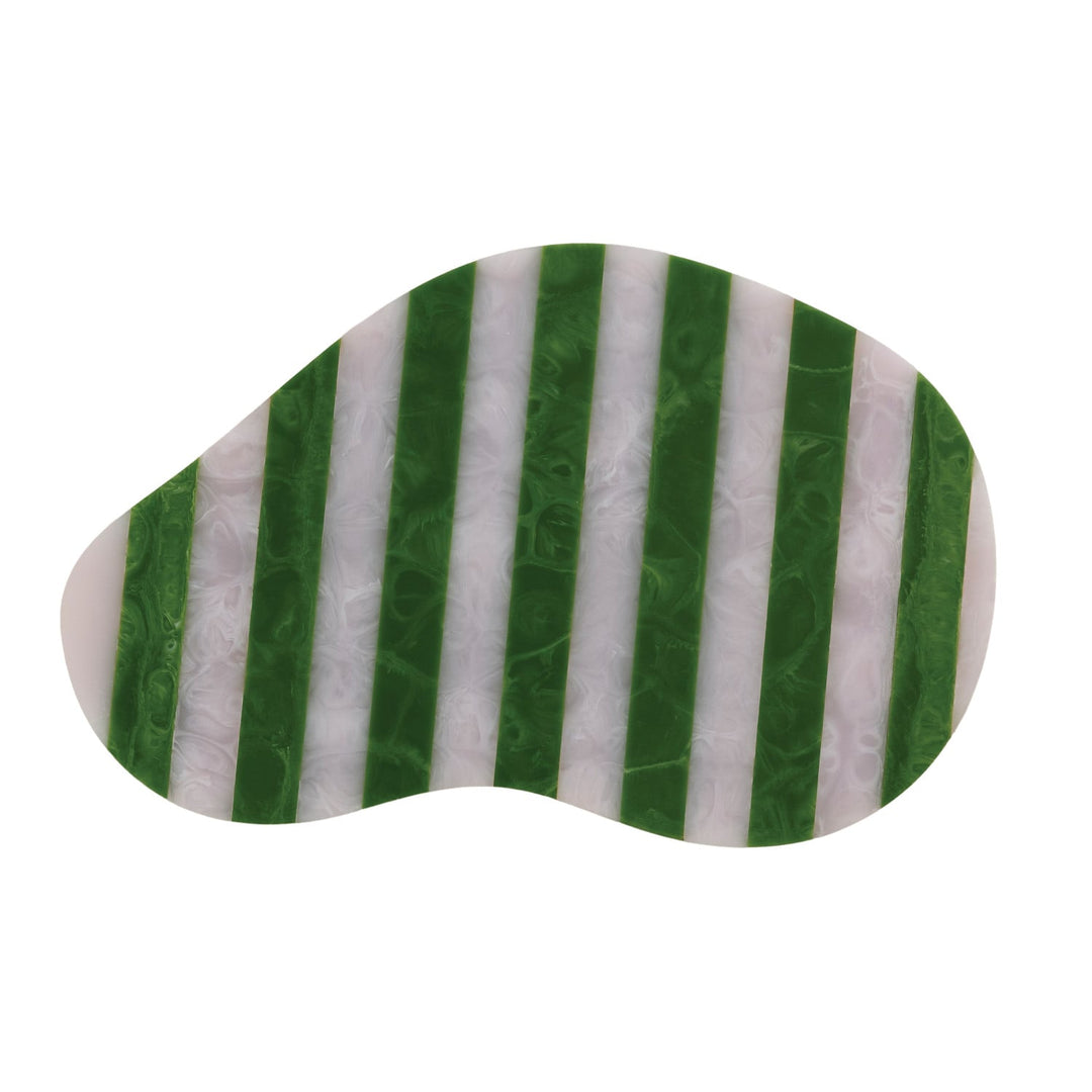 Green and white striped resin cheese serving board front view - Creative Co-Op - Whats New Furniture Portland OR