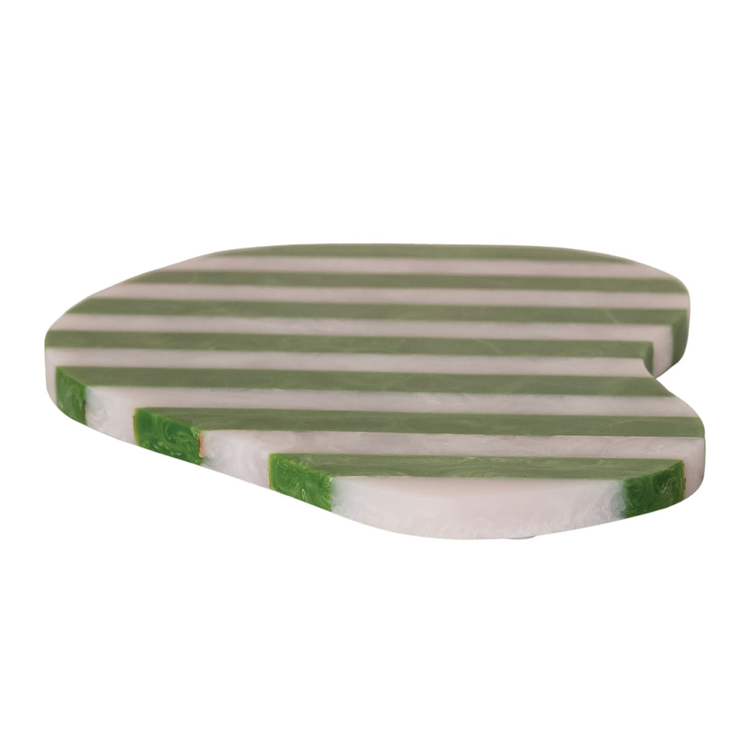 Green and white resin serving board glossy stripe detail - Creative Co-Op - Whats New Furniture Portland OR
