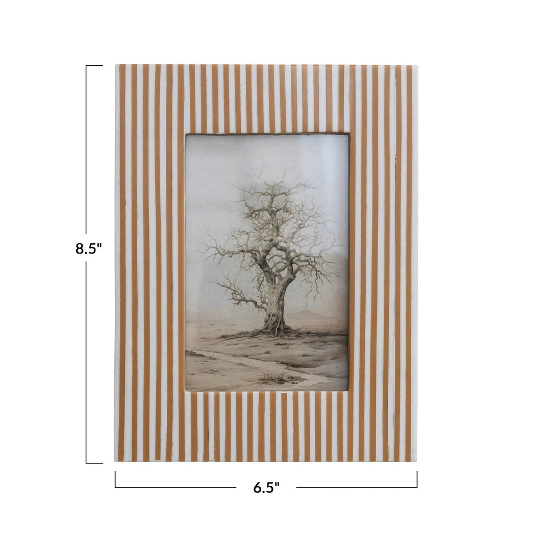Resin Striped Photo Frame, White &amp; Caramel (Holds 4" x 6" Photo)