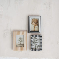 Resin Striped Photo Frame, White &amp; Caramel (Holds 4" x 6" Photo)