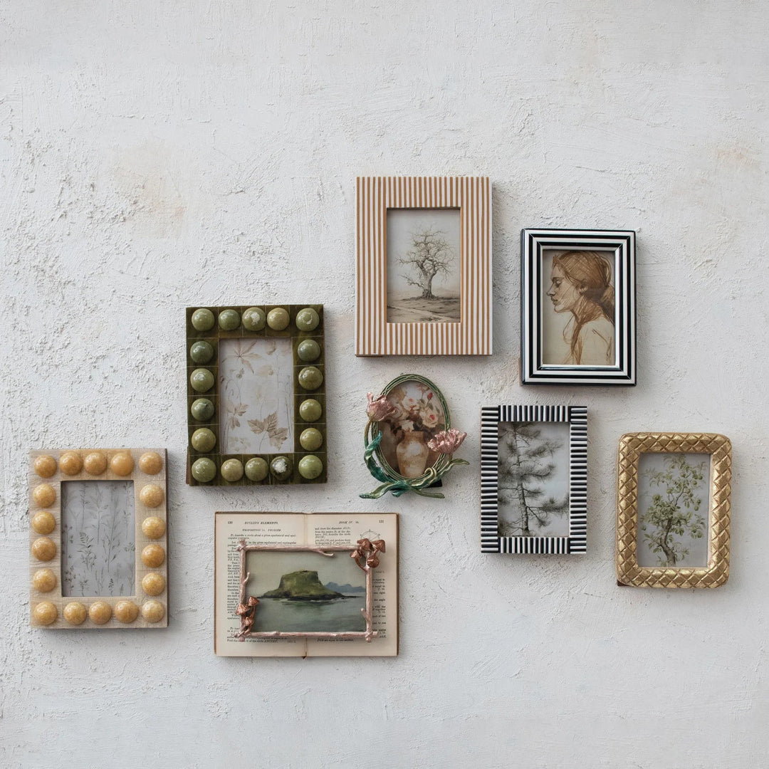 Resin Striped Photo Frame, White &amp; Caramel (Holds 4" x 6" Photo)